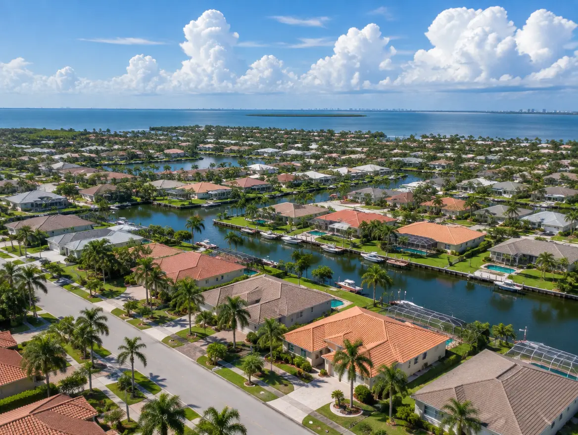 Aerial view of a South Florida neighborhood near Biscayne Bay